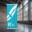 Premium Cyan Blue Polyester Banner with White Logo - High-Impact, Robust & Resilient